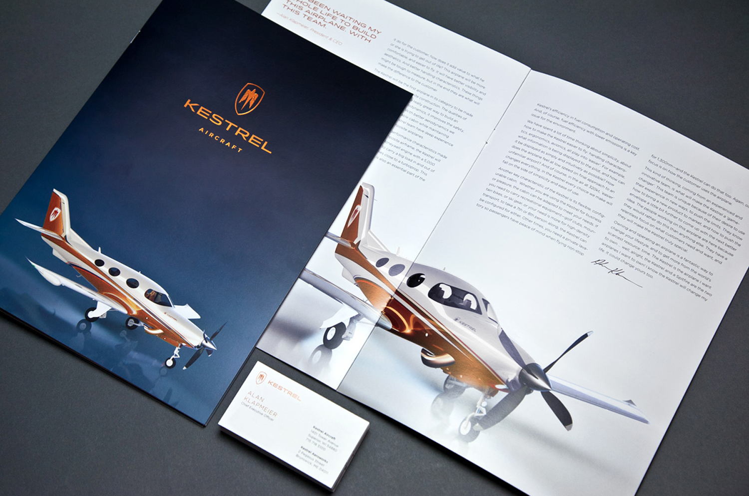 Kestrel Aircraft brochure and business cards